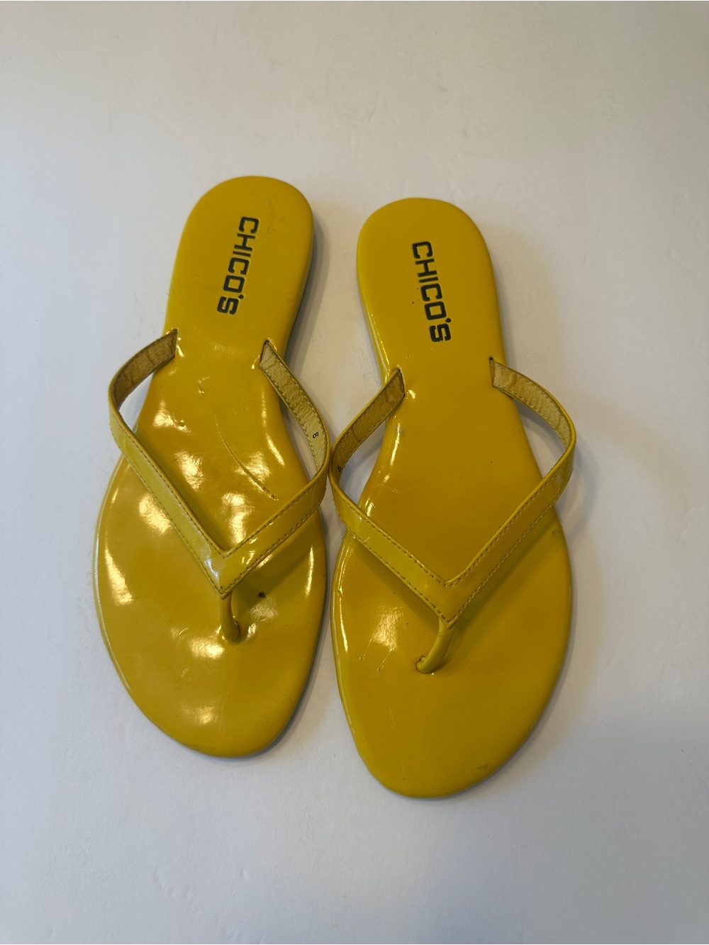 Chico's Bright Yellow Patent Flip-Flop Sandals